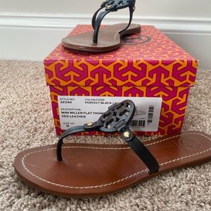 New Tory Burch Black Miller Leather Sandals - Size 6